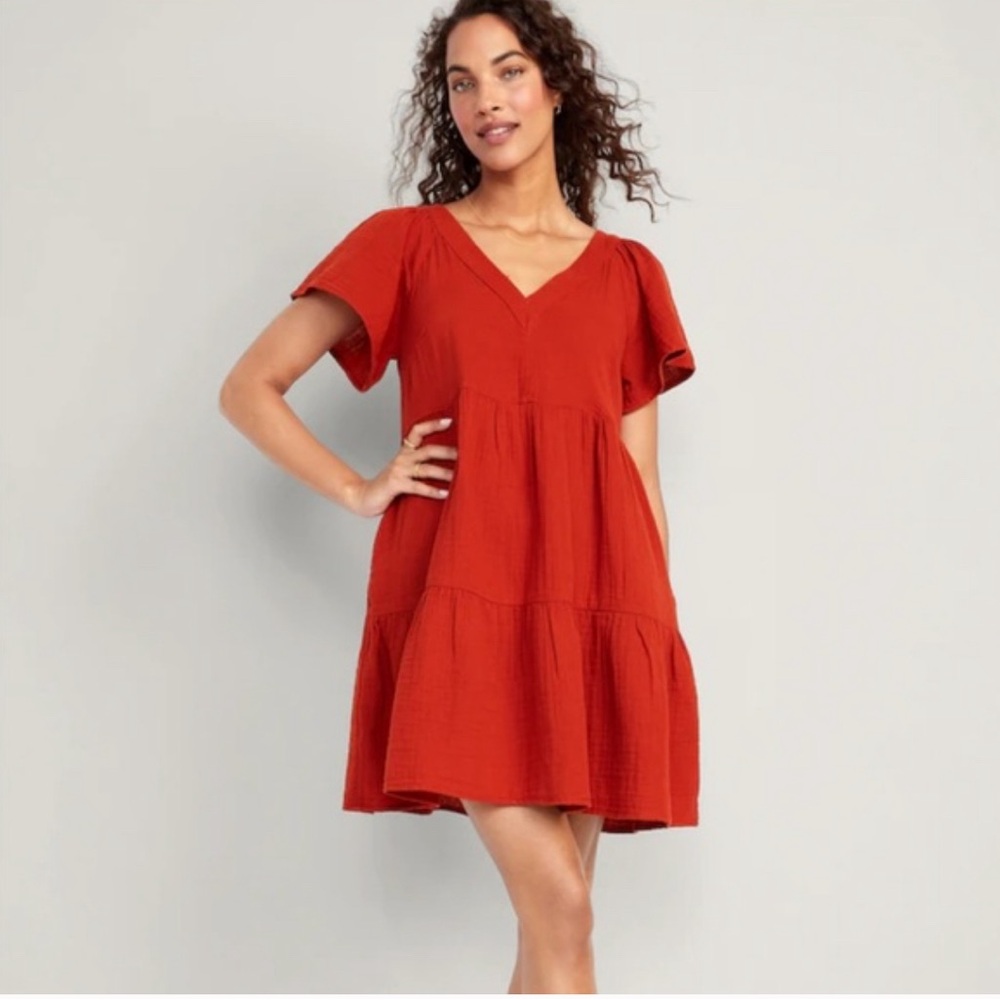 Old Navy V-Neck Tiered Mini Swing Dress, Women’s M